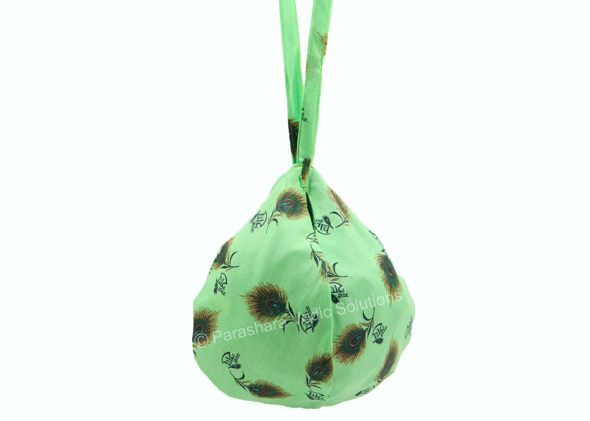 ARKAM Gaumukhi/ Gomukhi Jholi/ Peacock Print Chanting Bag/ Japa Bag/ Jaap Bag/ Mala Jap Bag with Zip lock for Mala - Set of 2 (Color: Green) - Retail Maharaj