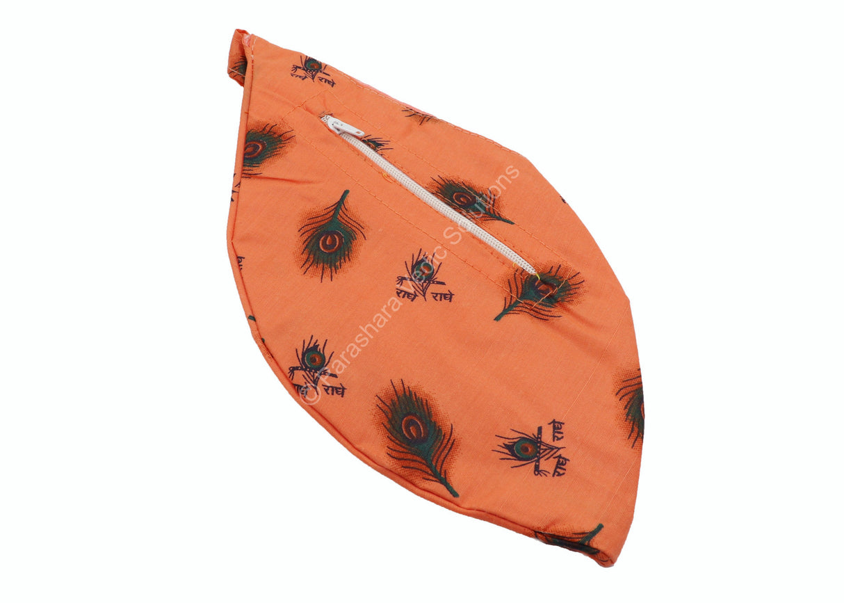 ARKAM Gaumukhi/ Gomukhi Jholi/ Peacock Print Chanting Bag/ Japa Bag/ Jaap Bag/ Mala Jap Bag with Zip lock for Mala - Set of 2 (Color: Peach) - Retail Maharaj