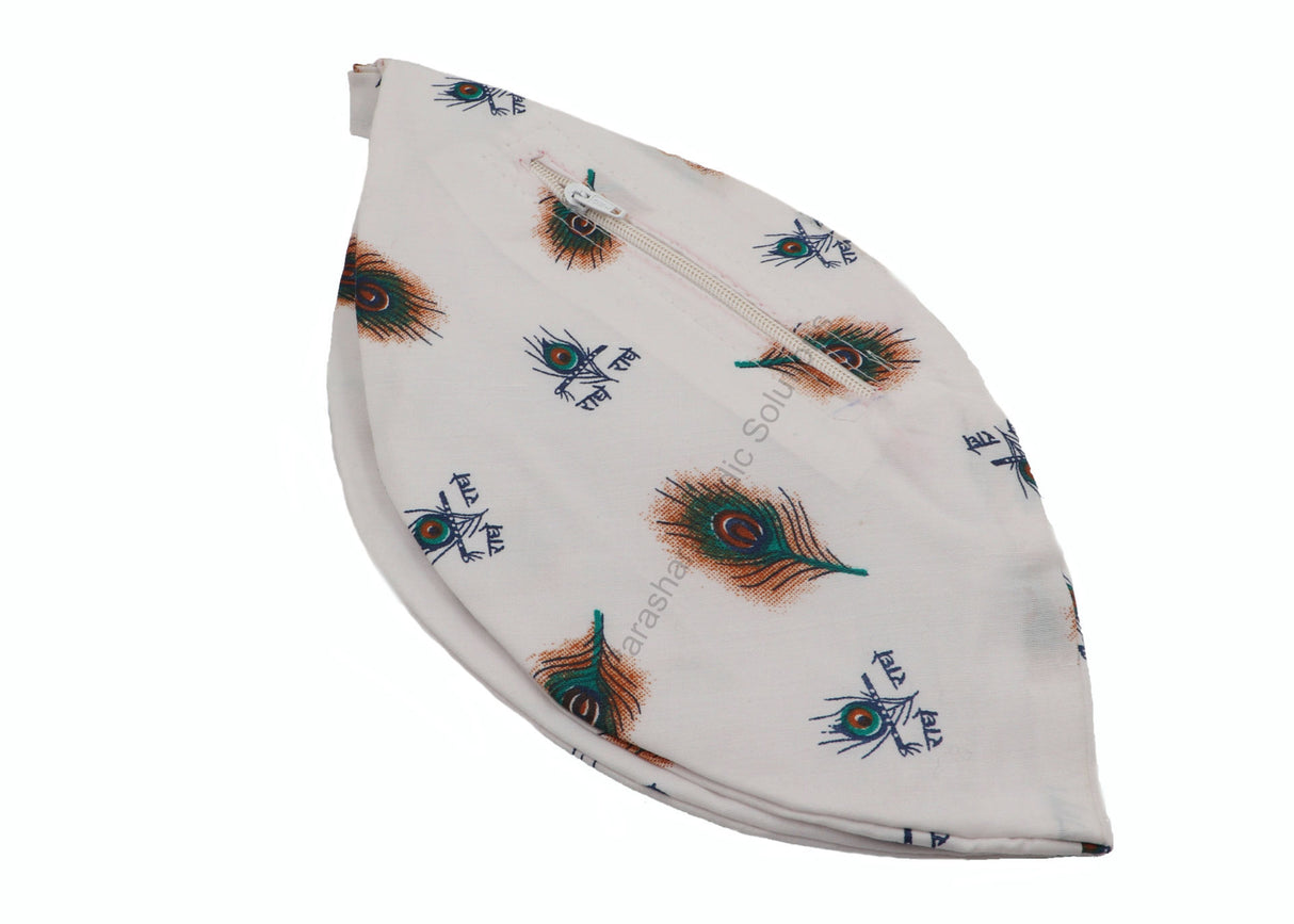 ARKAM Gaumukhi/ Gomukhi Jholi/ Peacock Print Chanting Bag/ Japa Bag/ Jaap Bag/ Mala Jap Bag with Zip lock for Mala - Set of 2 (Color: White) - Retail Maharaj