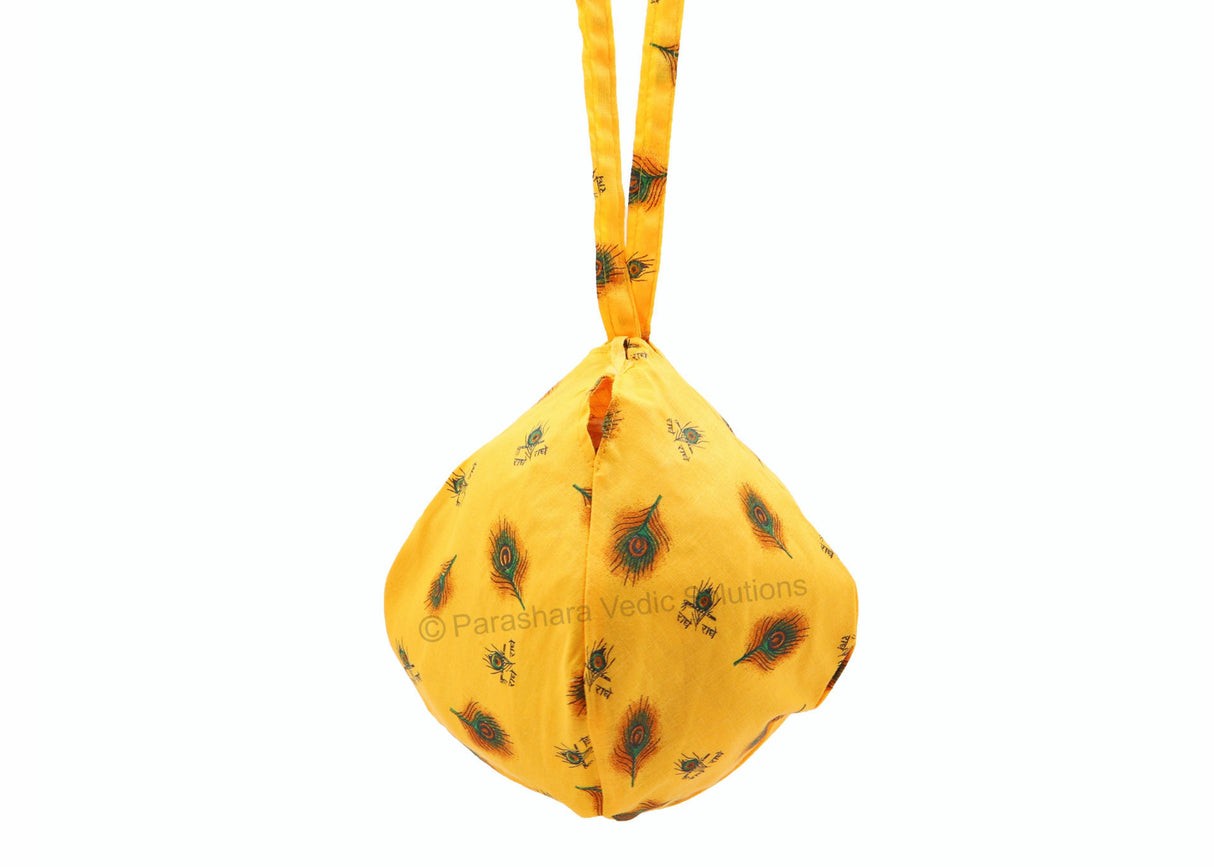 ARKAM Gaumukhi/ Gomukhi Jholi/ Peacock Print Chanting Bag/ Japa Bag/ Jaap Bag/ Mala Jap Bag with Zip lock for Mala - Set of 2 (Color: Yellow) - Retail Maharaj