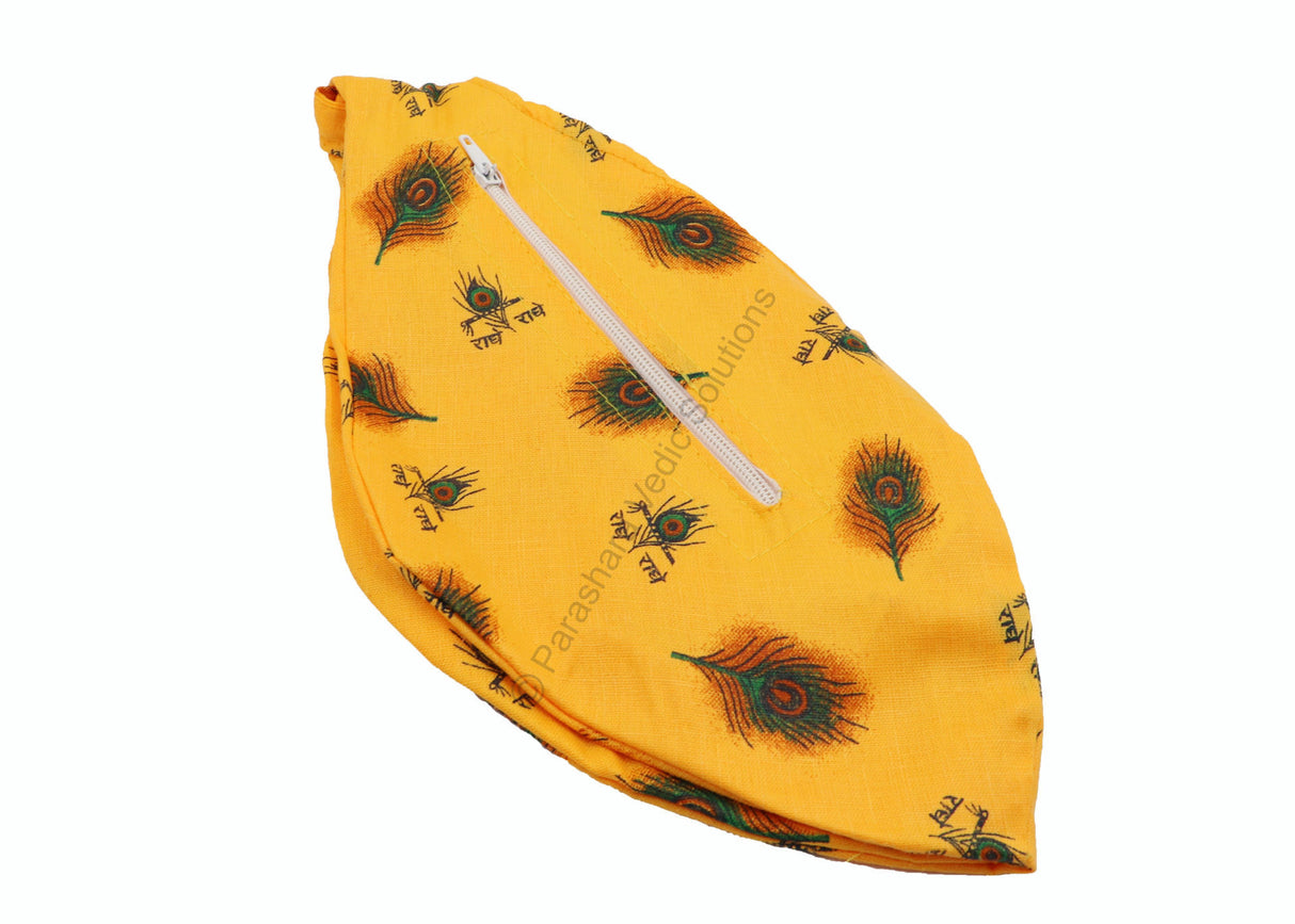 ARKAM Gaumukhi/ Gomukhi Jholi/ Peacock Print Chanting Bag/ Japa Bag/ Jaap Bag/ Mala Jap Bag with Zip lock for Mala - Set of 2 (Color: Yellow) - Retail Maharaj