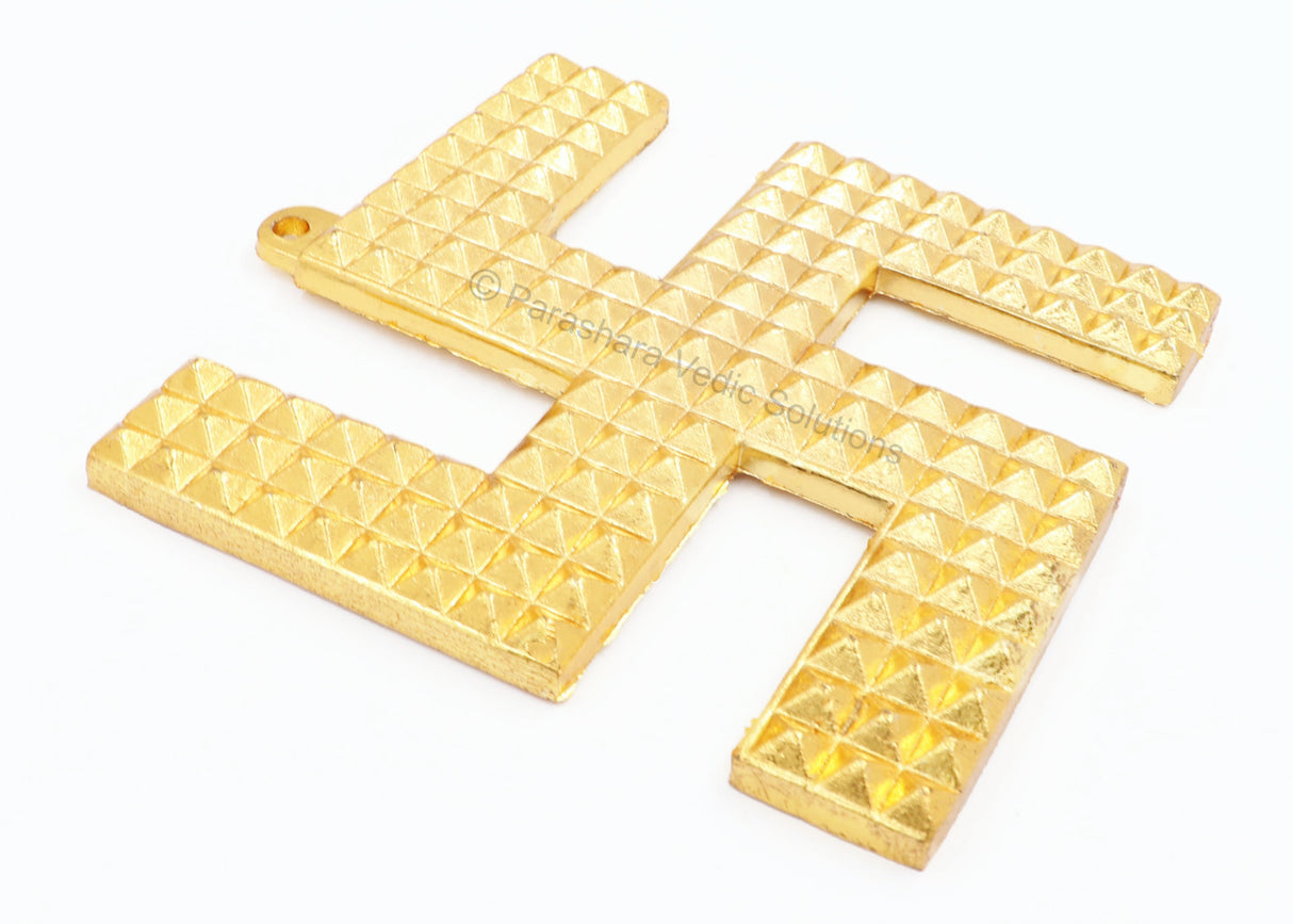 ARKAM Vaastu Pyramid Swastik Yantra/ Swastik Hanging/ Pyramid Vastu Hanging/ Swastik Metal (Size: 4 inches, Color: Golden, Material: Metal) - Retail Maharaj