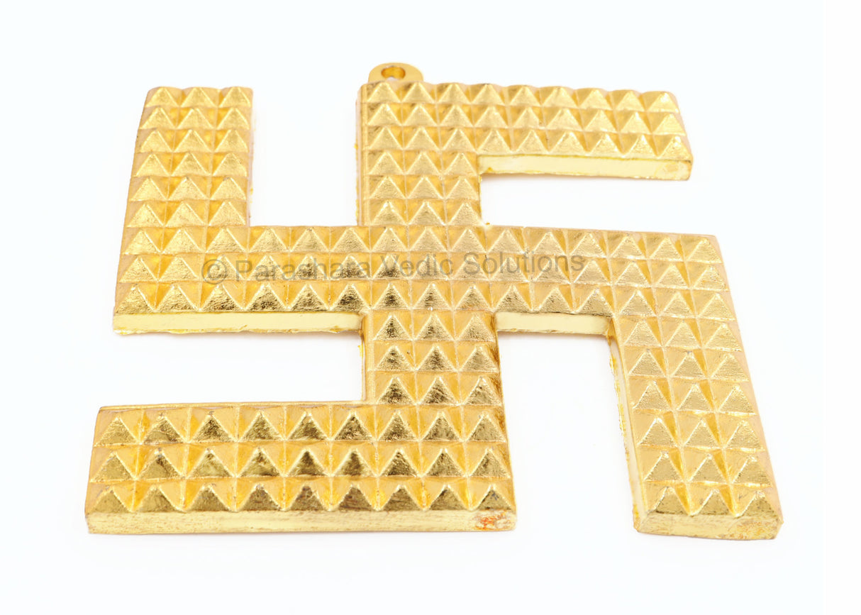 ARKAM Vaastu Pyramid Swastik Yantra/ Swastik Hanging/ Pyramid Vastu Hanging/ Swastik Metal (Size: 4 inches, Color: Golden, Material: Metal) - Retail Maharaj
