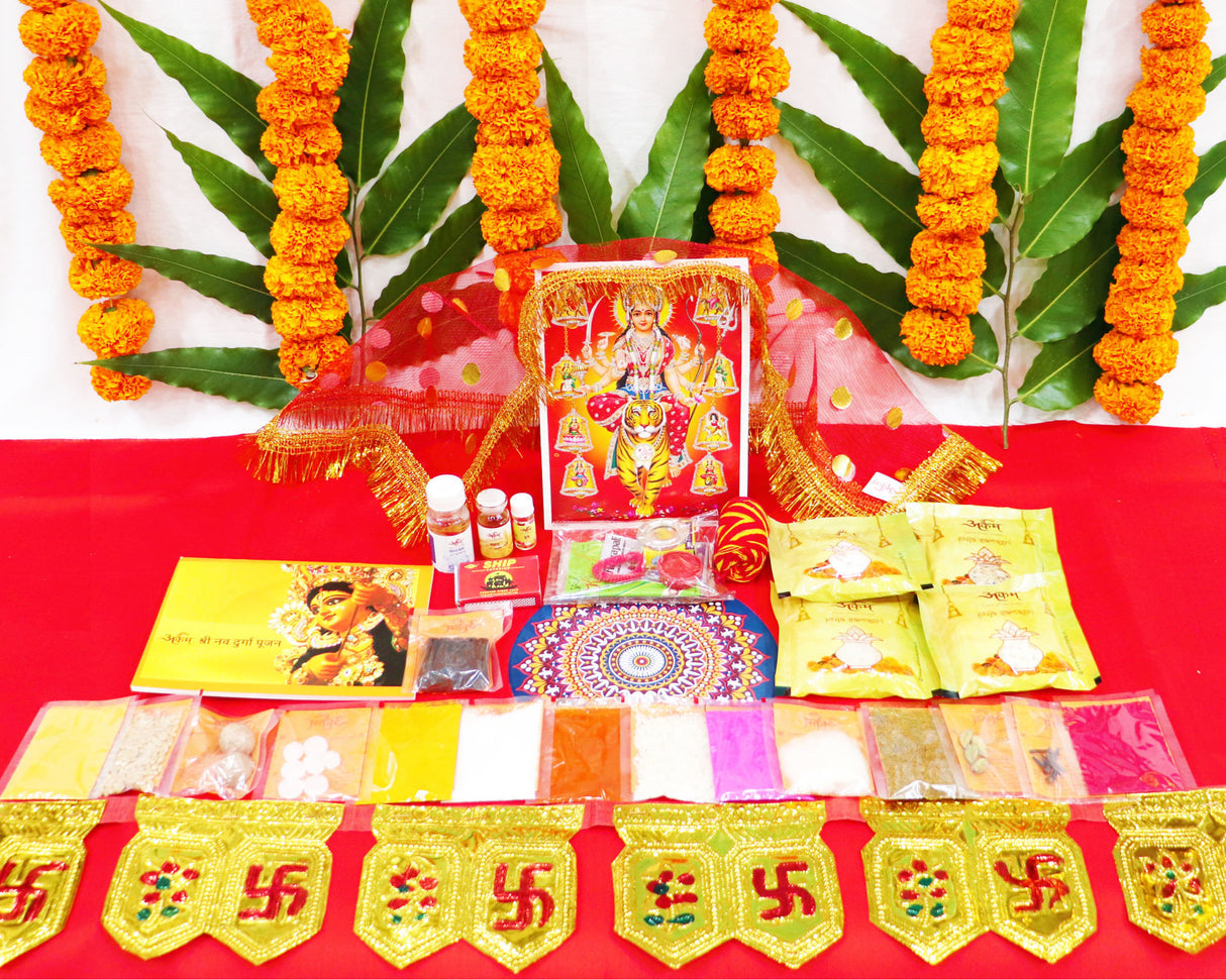 Arkam Navdurga Puja Samagri Kit for Durga Pujan/ Navratri Puja Kit/ Navratri Puja Samagri Kit (35+ Items) with Detailed Puja Vidhi in Hindi - Retail Maharaj