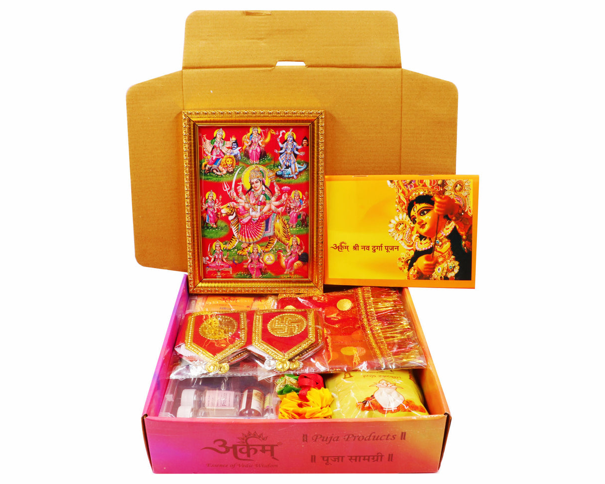 Arkam Navdurga Puja Samagri Kit for Durga Pujan/ Navratri Puja Kit/ Navratri Puja Samagri Kit (45+ Items) with Detailed Puja Vidhi in Hindi - Retail Maharaj