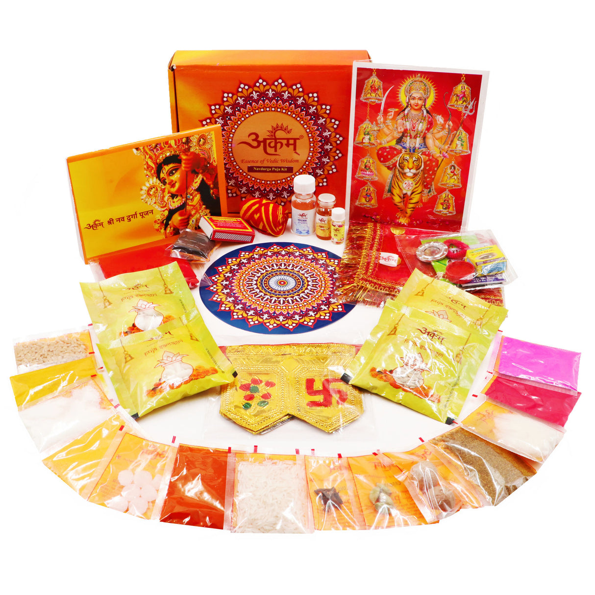 Arkam Navdurga Puja Samagri Kit for Durga Pujan/ Navratri Puja Kit/ Navratri Puja Samagri Kit (35+ Items) with Detailed Puja Vidhi in Hindi - Retail Maharaj