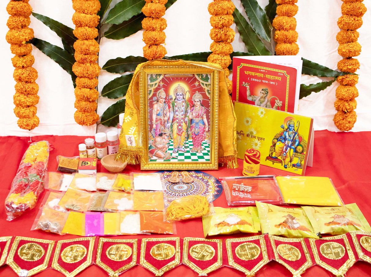 ARKAM Ram Puja Samagri Kit/Ram Navami Puja Kit/Lord Ram Pooja Kit/Ram Navmi Pooja Samagri (40+ Items) with Detailed Puja Vidhi in Hindi - Retail Maharaj