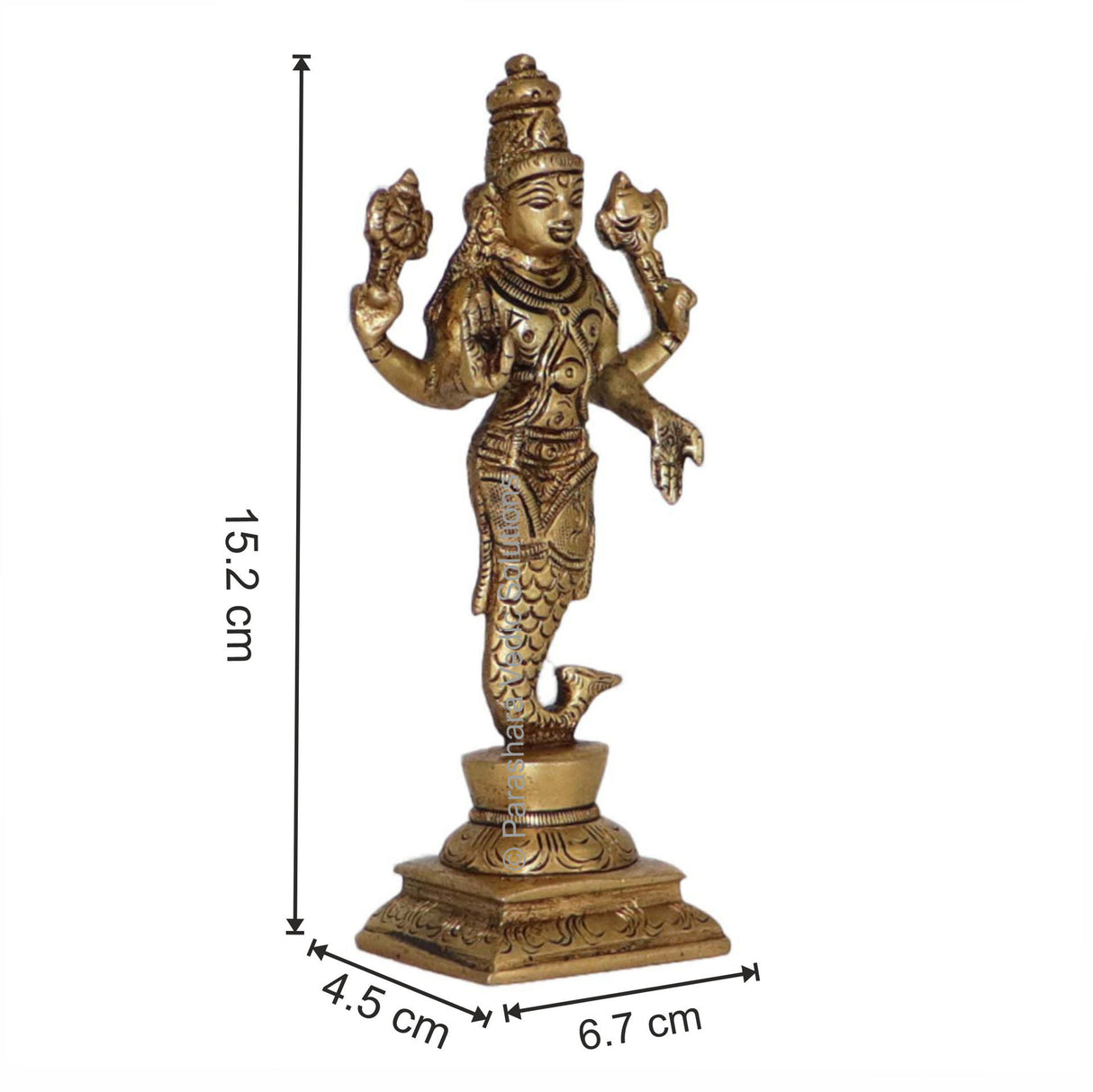 Arkam Brass Matsya Murti / Matasya Idol / Pital Vishnu Matsya Avatar Statue - Antique Brass For Home / Temple / Office (Height: 15.2 cm, Weight: 390 gms) - Retail Maharaj