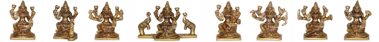 Arkam Brass Ashthalakshmi Murti / Asht Laxmi Idol / Pital Asht Lakshmi Statue (Set of 8) - Antique Brass For Home / Temple / Office (Height: 6.5 cm, Weight: 1700 gms) - Retail Maharaj
