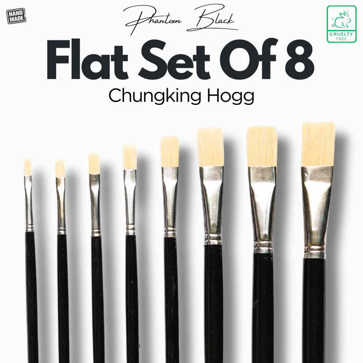Retail Maharaj Flat Brush Set of 8 Chungking Hog Bristles 11 Inch Long Handle - Retail Maharaj