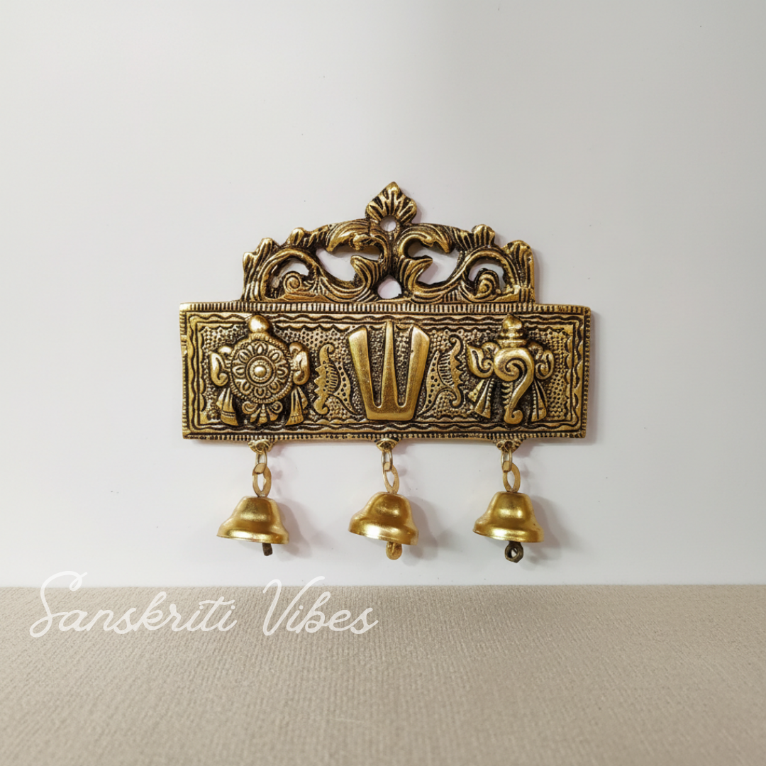 Tirupati Door Hanging Shankh Chakra Namah Latkan Gold Plated Antique Decorative Showpiece for Home - Retail Maharaj
