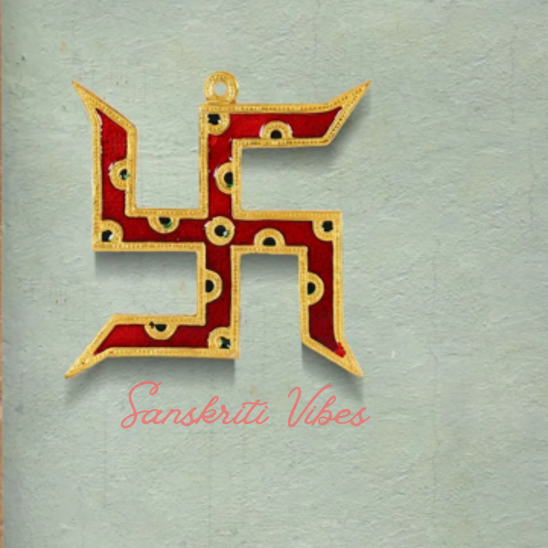 Gold Plated Swastika Wall Hanging with Red Meena Work Decorative Showpiece for Home Decor and Corporate Gift - Retail Maharaj