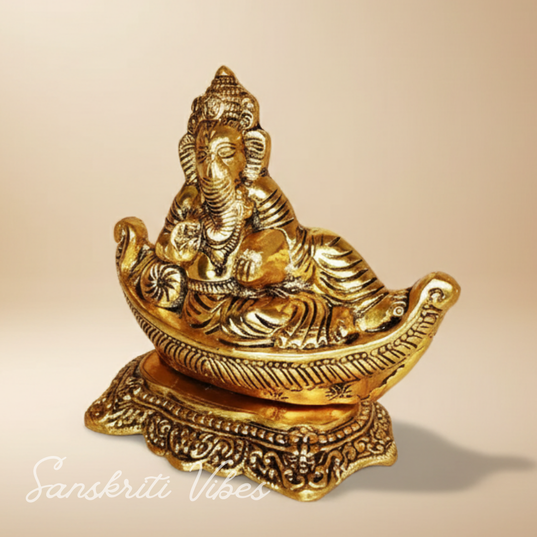 Handicraft Gold Plated Antique Finish Nav Ganesha Ji Decorative Showpiece for Home and Pooja Room - Retail Maharaj