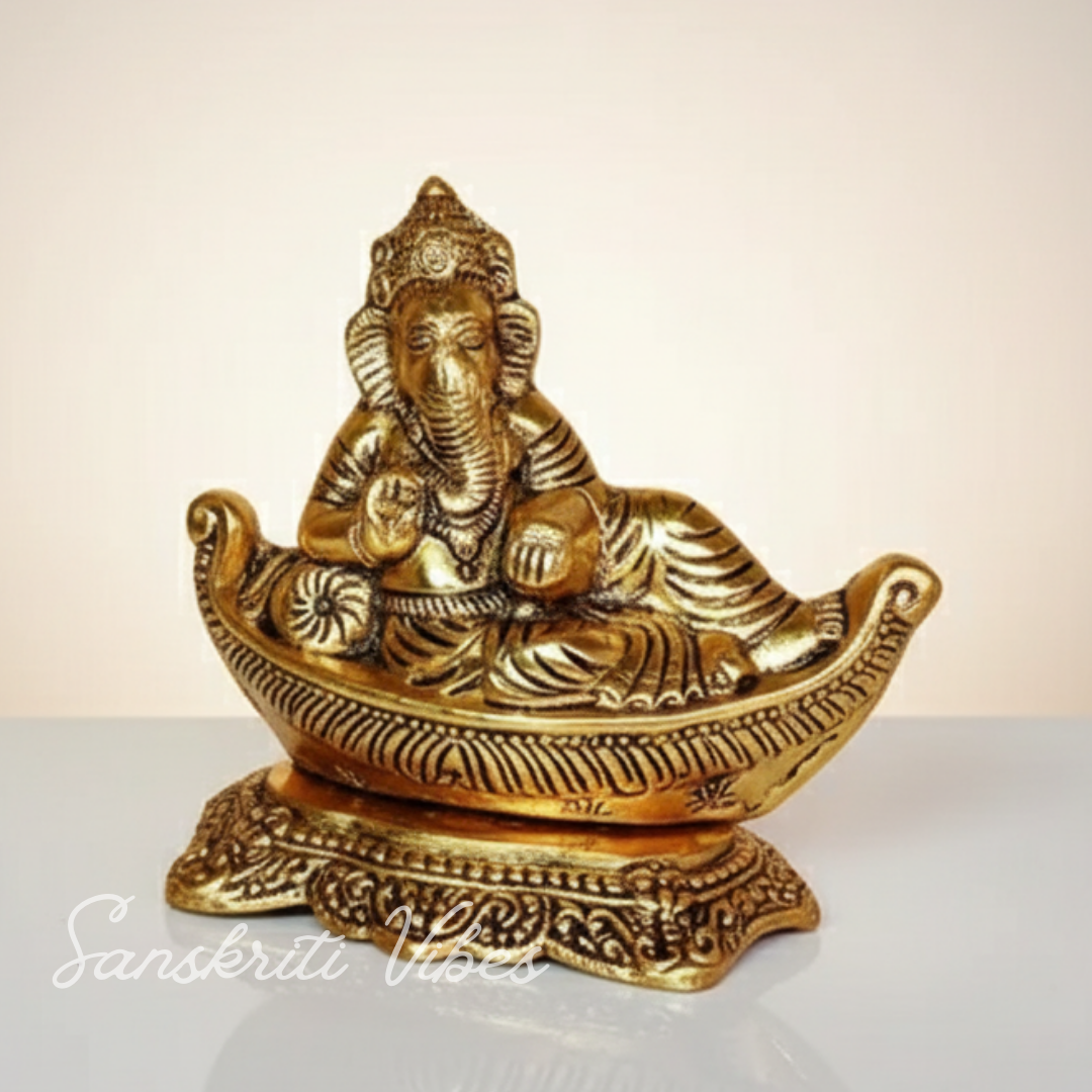 Handicraft Gold Plated Antique Finish Nav Ganesha Ji Decorative Showpiece for Home and Pooja Room - Retail Maharaj