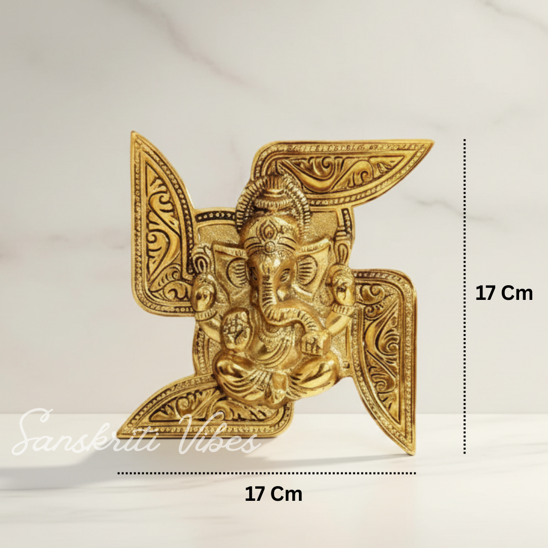 Metal Swastik Ganesha Murti Lucky Showpiece for Home and Pooja Room Decoration - Retail Maharaj
