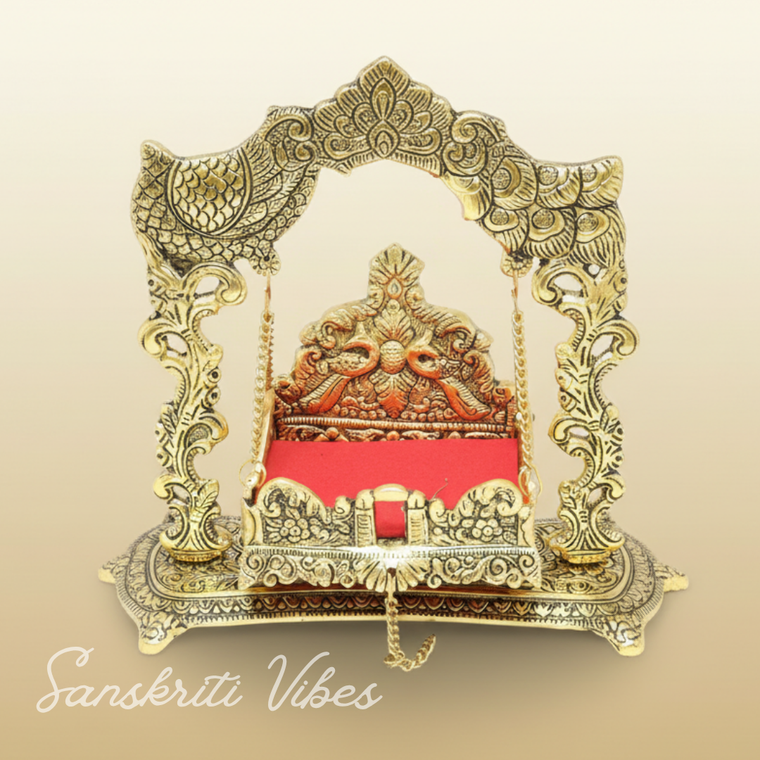 Handcrafted Metal Laddu Gopal Jhulla Gold Plated Palna for Janmashtami Festival Temple Home Decor and Gifting by Sanskriti Vibes - Retail Maharaj