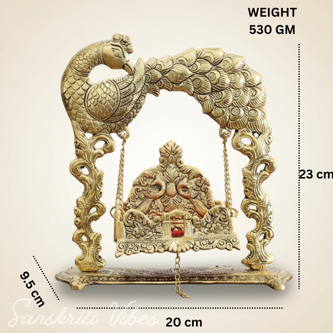 Handcrafted Metal Laddu Gopal Jhulla Gold Plated Palna for Janmashtami Festival Temple Home Decor and Gifting by Sanskriti Vibes - Retail Maharaj