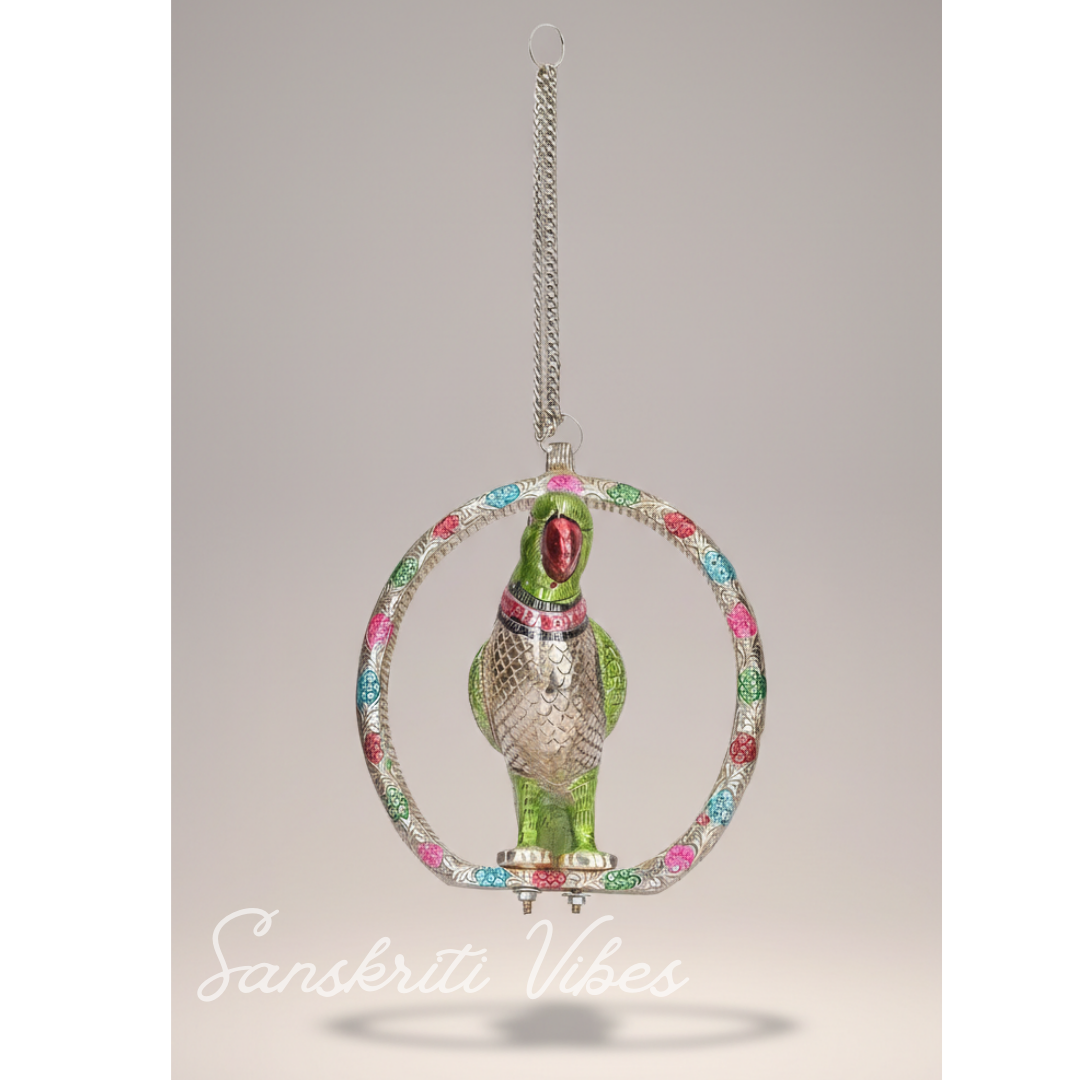 Metal Parrot Statue Door Hanging Ethnic Decorative Showpiece for Home Decor - Retail Maharaj