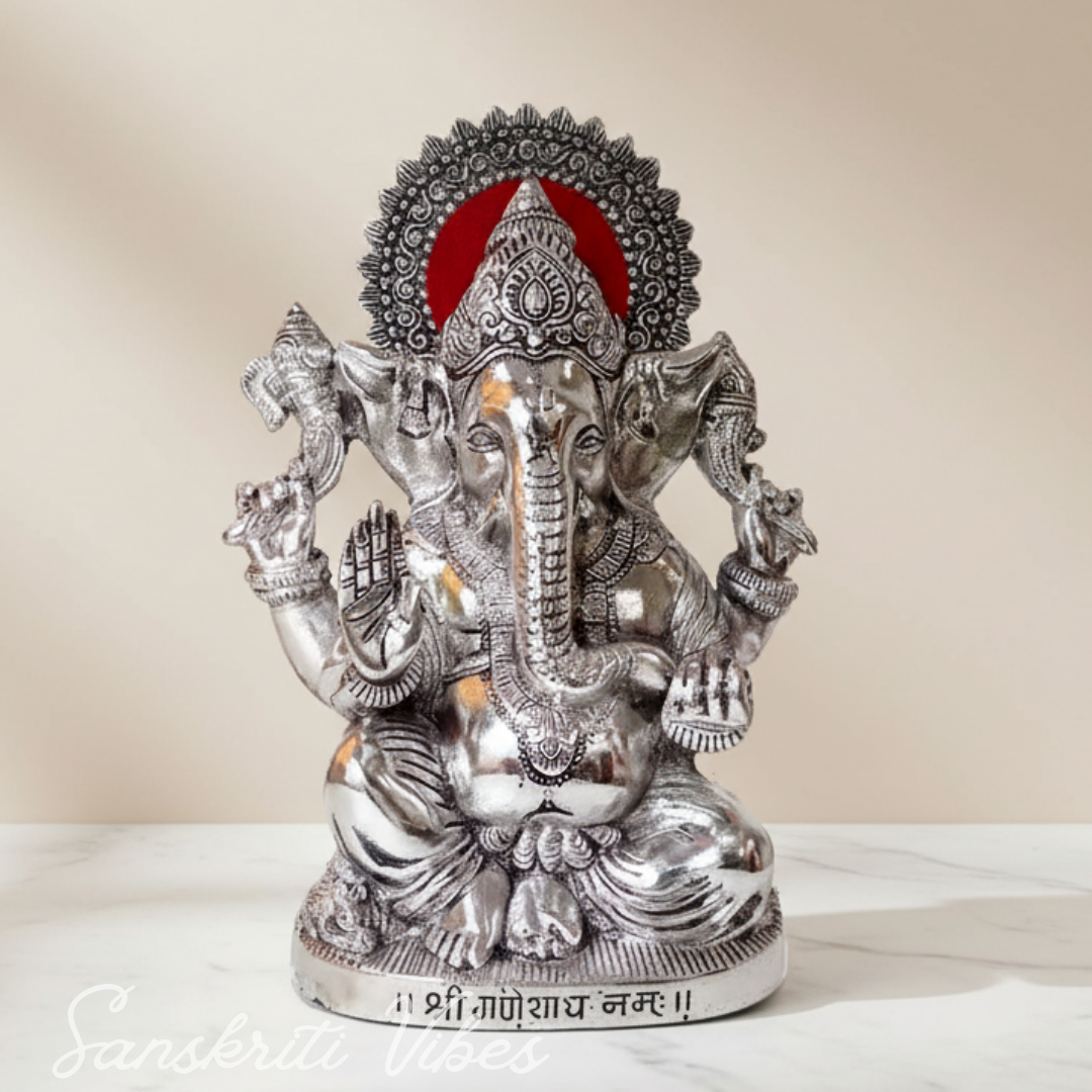 White Metal Silver Plated Ganesh Showpiece Idol for Home Decor and Gift Purpose Decorative Showpiece 25 cm - Retail Maharaj