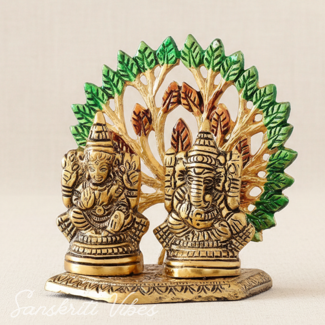 Metal Home Decorative Kalpavriksha Tree With Laxmi Ganesha Idols Gold Plated - Retail Maharaj