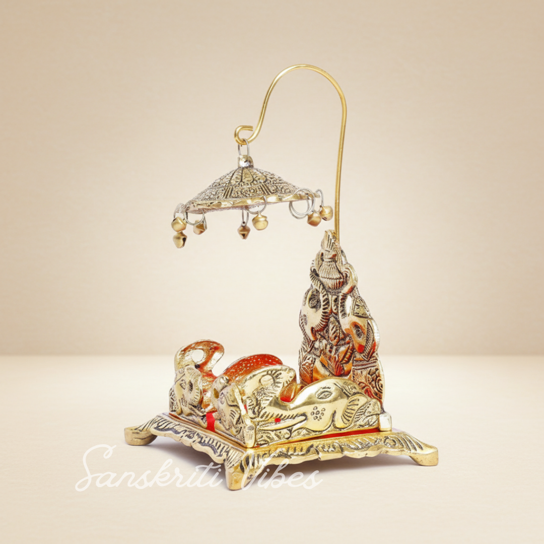 Metal Laddu Gopal Singhasan – Decorative Krishna Idol Pooja Accessories for Home & Temple Decor - Retail Maharaj