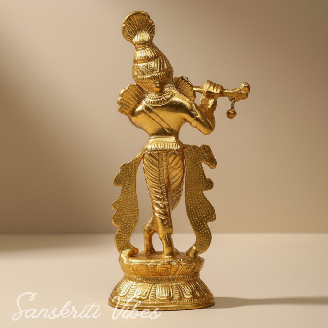 Handcrafted Krishna Playing Flute with Minakari Work Metal Statue Bansuri Krishna Idol for Home Decor and Pooja by Sanskriti Vibes - Retail Maharaj