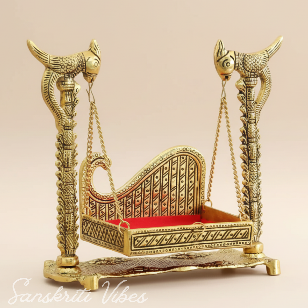 Handcrafted Metal Swing Laddu Gopal Jhula Krishna Hindola Palana Decorative Temple Pooja Showpiece and Religious Idol Gift Article by Sanskriti Vibes - Retail Maharaj