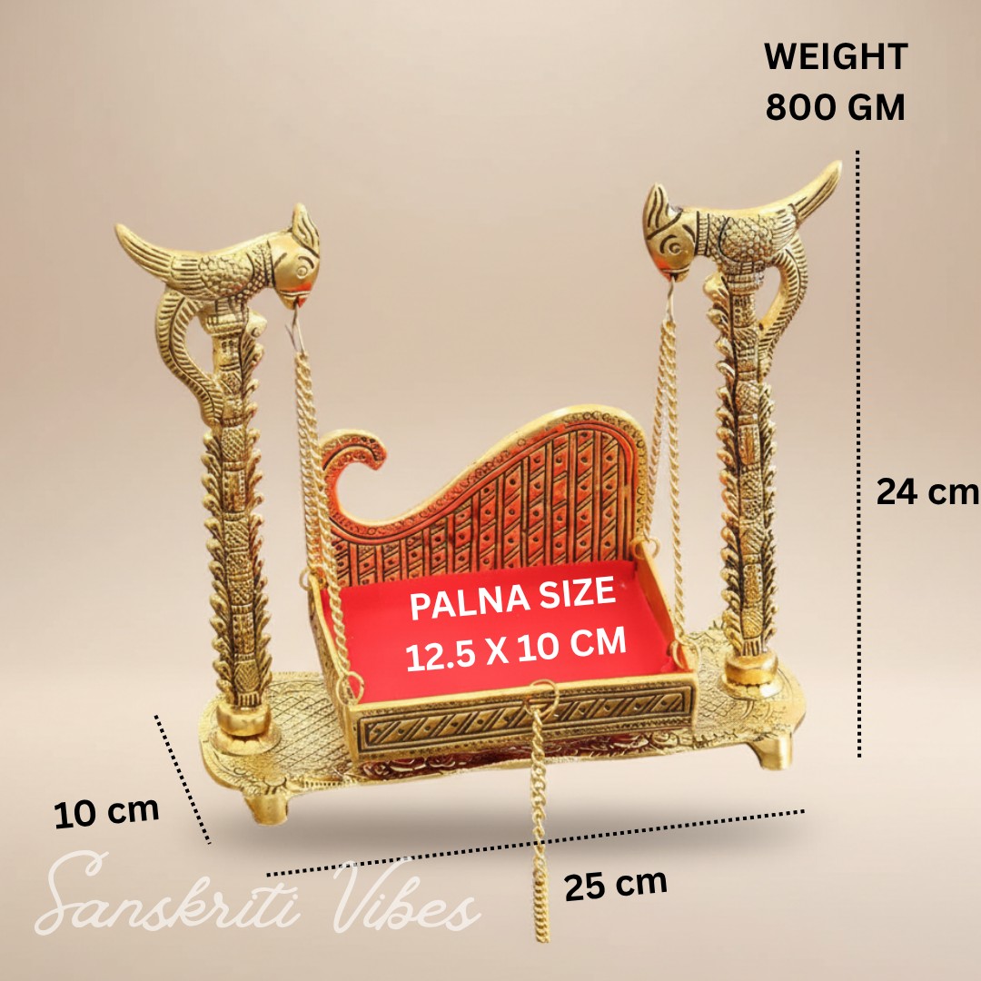 Handcrafted Metal Swing Laddu Gopal Jhula Krishna Hindola Palana Decorative Temple Pooja Showpiece and Religious Idol Gift Article by Sanskriti Vibes - Retail Maharaj