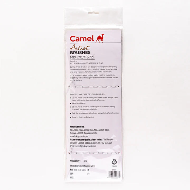 Camlin Kokuyo Artist Paint Brush Mix Series 70, 71 & 72 Set of 10 - Retail Maharaj
