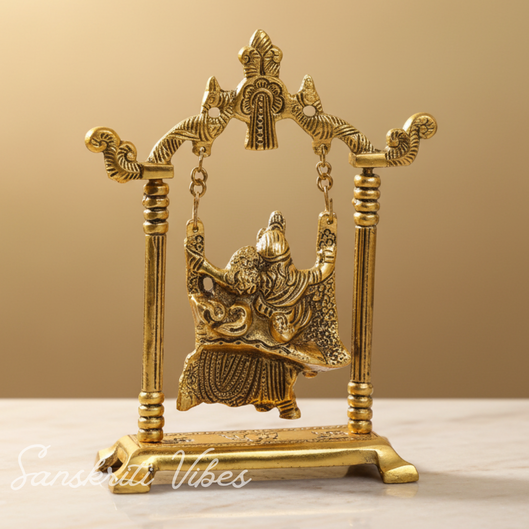 Gold Plated Radha Krishna on Swing Jhula Metal Statue for Home Decor by Kridaykraft - Retail Maharaj