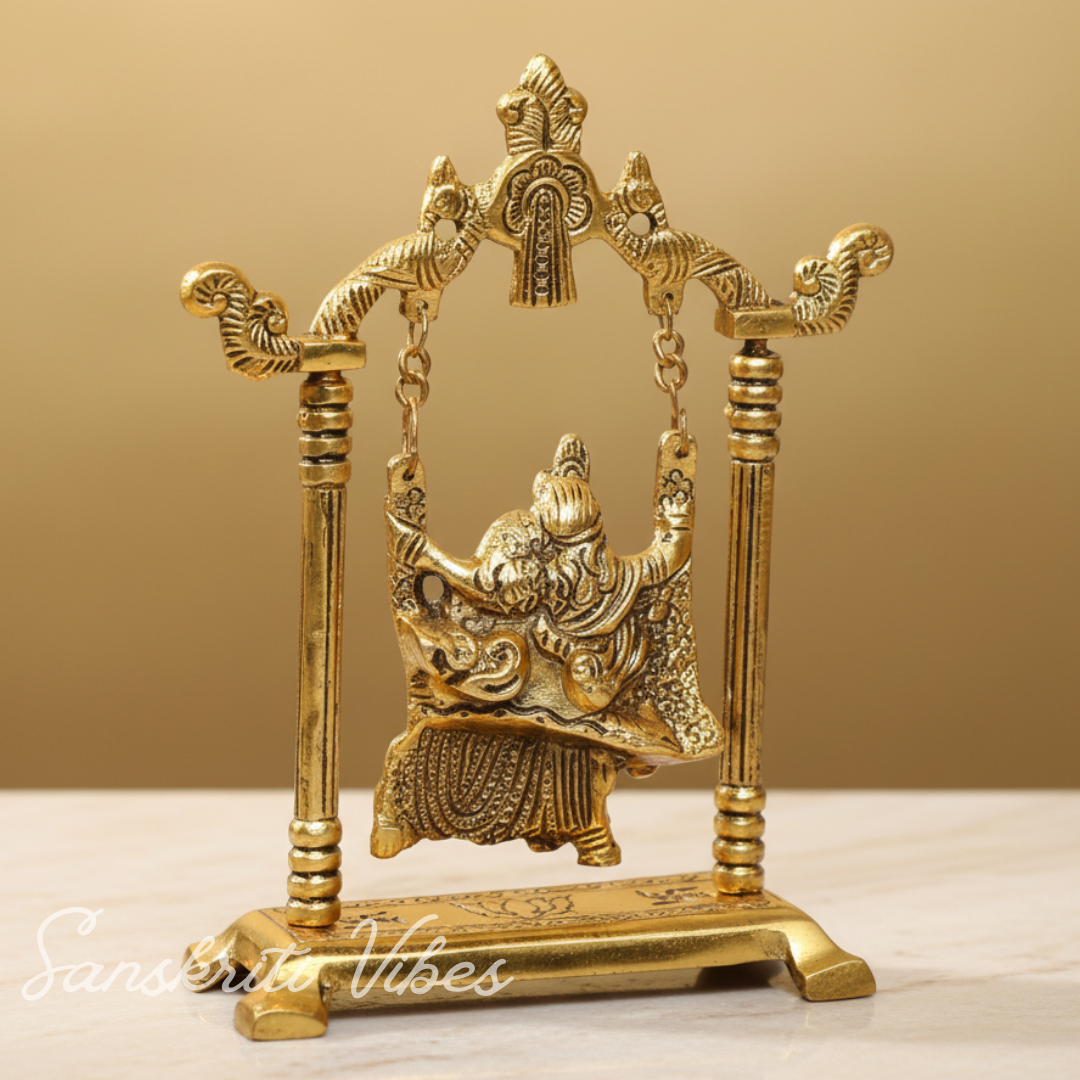 Gold Plated Radha Krishna on Swing Jhula Metal Statue for Home Decor by Kridaykraft - Retail Maharaj