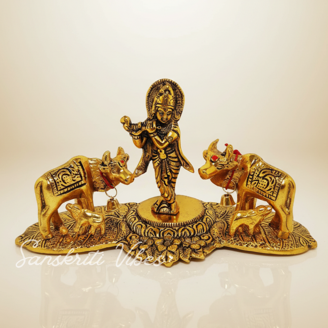 Krishna Standing with Cow Pair Decorative Showpiece for Home Decor and Gifting Polyresin 11 cm - Retail Maharaj