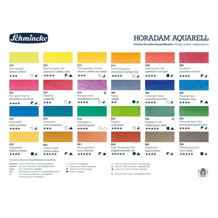 Schmincke Horadam Aquarell Watercolor Pan Set of 24 - Retail Maharaj