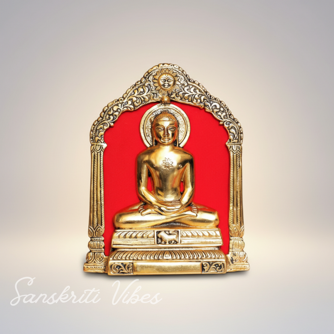 Metal Mahaveer On Thin Metal Frame Antique Finish Decorative Showpiece for Table and Wall Hanging - Retail Maharaj