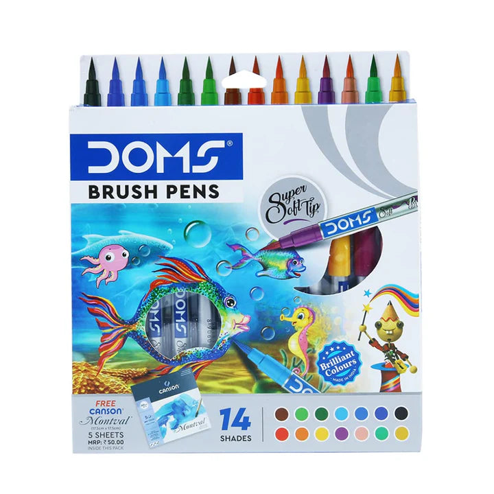 DOMS 14 Shades Brush Pen Set with Super Soft Tip and Watercolor Effect - Retail Maharaj