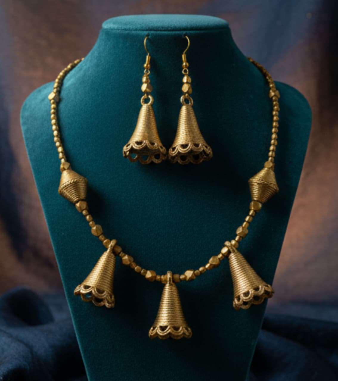 Premium Authentic All-Brass Dokra Jewelry – The Heritage Bells Necklace Set with Earrings | Handmade Tribal Statement Jewelry