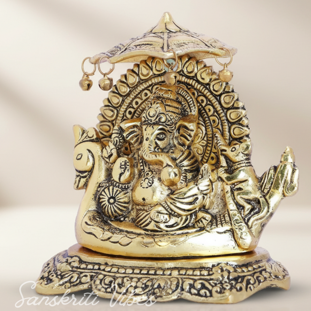 Metal Ganesh Statue Sitting on Boat Aluminium Ganesha Decorative Showpiece for Home Decor and Auspicious Gifting - Retail Maharaj