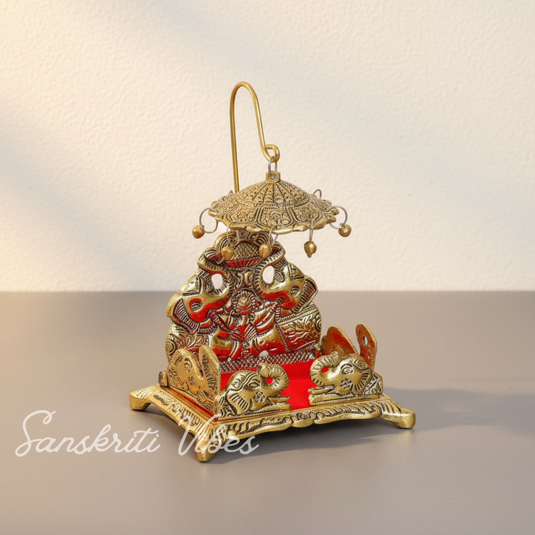 Metal Laddu Gopal Singhasan – Decorative Krishna Idol Pooja Accessories for Home & Temple Decor - Retail Maharaj