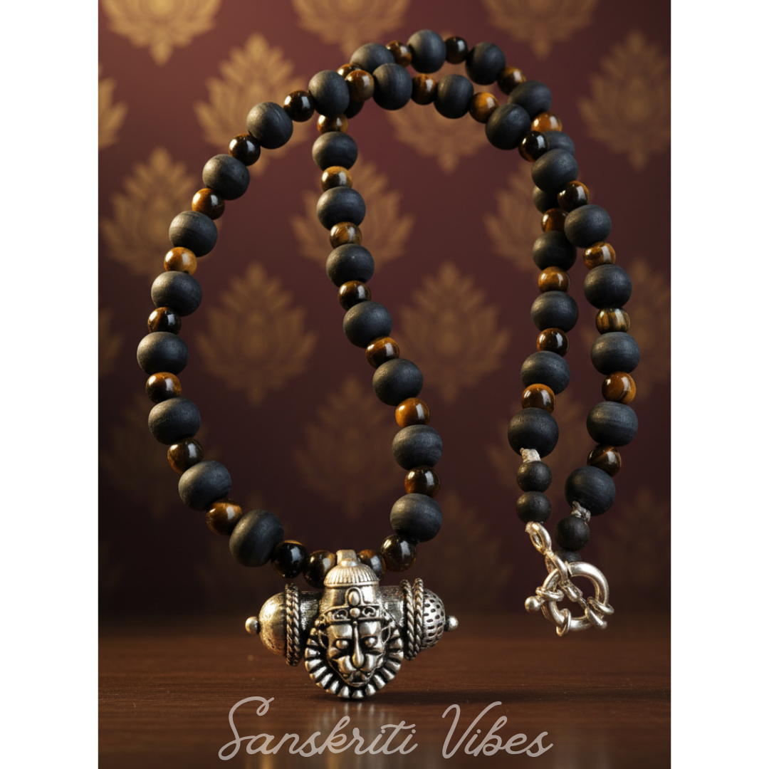 God Narasimha Strong Kavach Silver Tulsi Beads Mala with Tiger Ball Kanthi – 20 Inch 92.5% Pure Silver Spiritual Jewelry - Retail Maharaj