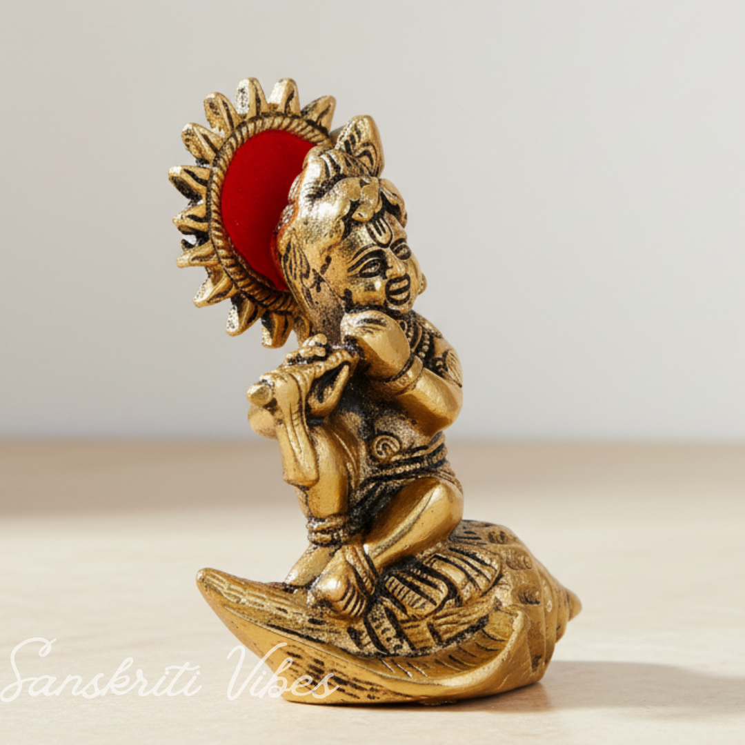 Metal Krishna Statue Bal Laddu Gopal Playing Flute Decorative Showpiece 11.5 cm Aluminium Idol - Retail Maharaj