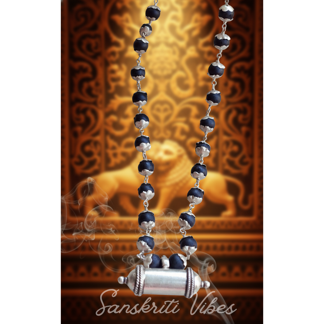 Buy Silver Narasimha Kavach Tulsi Mala Online – 8 mm Black Tulsi Beads with 92.5% Pure Silver - Retail Maharaj