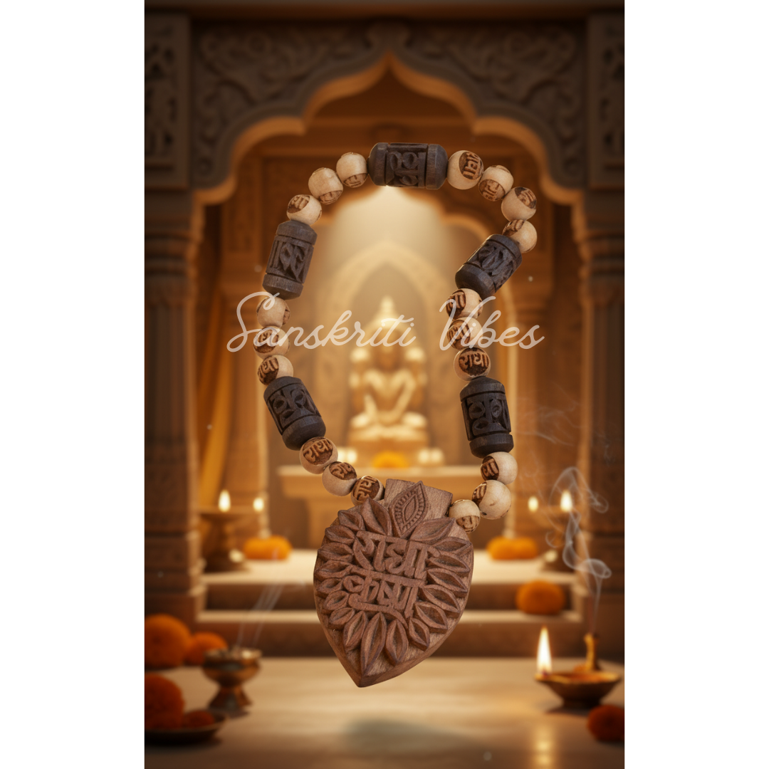 Radha Krishna Handcrafted Tulsi Locket Mala | Sacred Tulsi Beads Rosary for Devotion, Meditation & Positivity - Retail Maharaj
