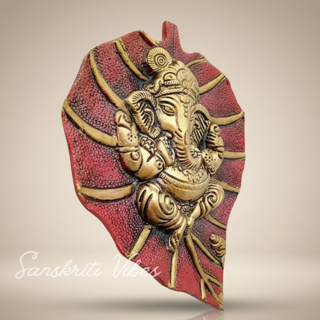 Metal Leaf Ganesha Ji Wall Hanging Sculpture Patta Ganesh Idol Lucky Feng Shui Wall Decor for Home and Auspicious Gifting - Retail Maharaj