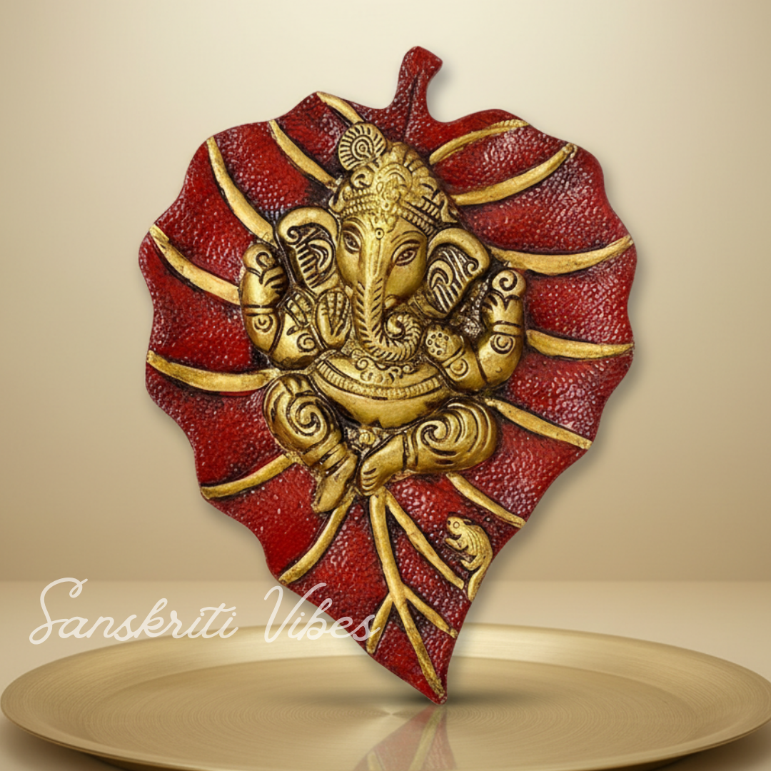Metal Leaf Ganesha Ji Wall Hanging Sculpture Patta Ganesh Idol Lucky Feng Shui Wall Decor for Home and Auspicious Gifting - Retail Maharaj