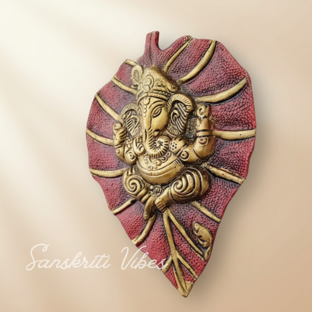 Metal Leaf Ganesha Ji Wall Hanging Sculpture Patta Ganesh Idol Lucky Feng Shui Wall Decor for Home and Auspicious Gifting - Retail Maharaj
