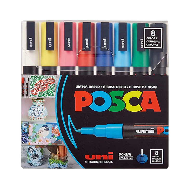 Posca 3M Bullet Shaped Paint Marker Pen Set – 8 Shades, 0.9-1.3mm, Reversible & Washable Tips - Retail Maharaj