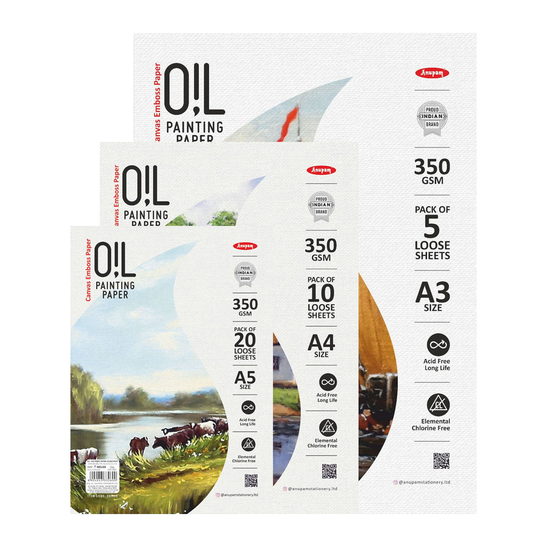 Anupam Oil Painting Drawing Paper Pack 350 GSM Canvas Textured Sheets - Retail Maharaj