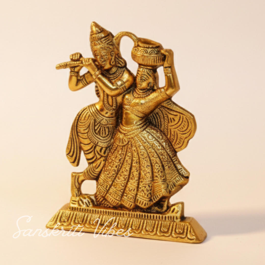 Golden Finish Dancing Radha Krishna Idol Aluminium Decorative Showpiece for Home Decor and Gifting - Retail Maharaj