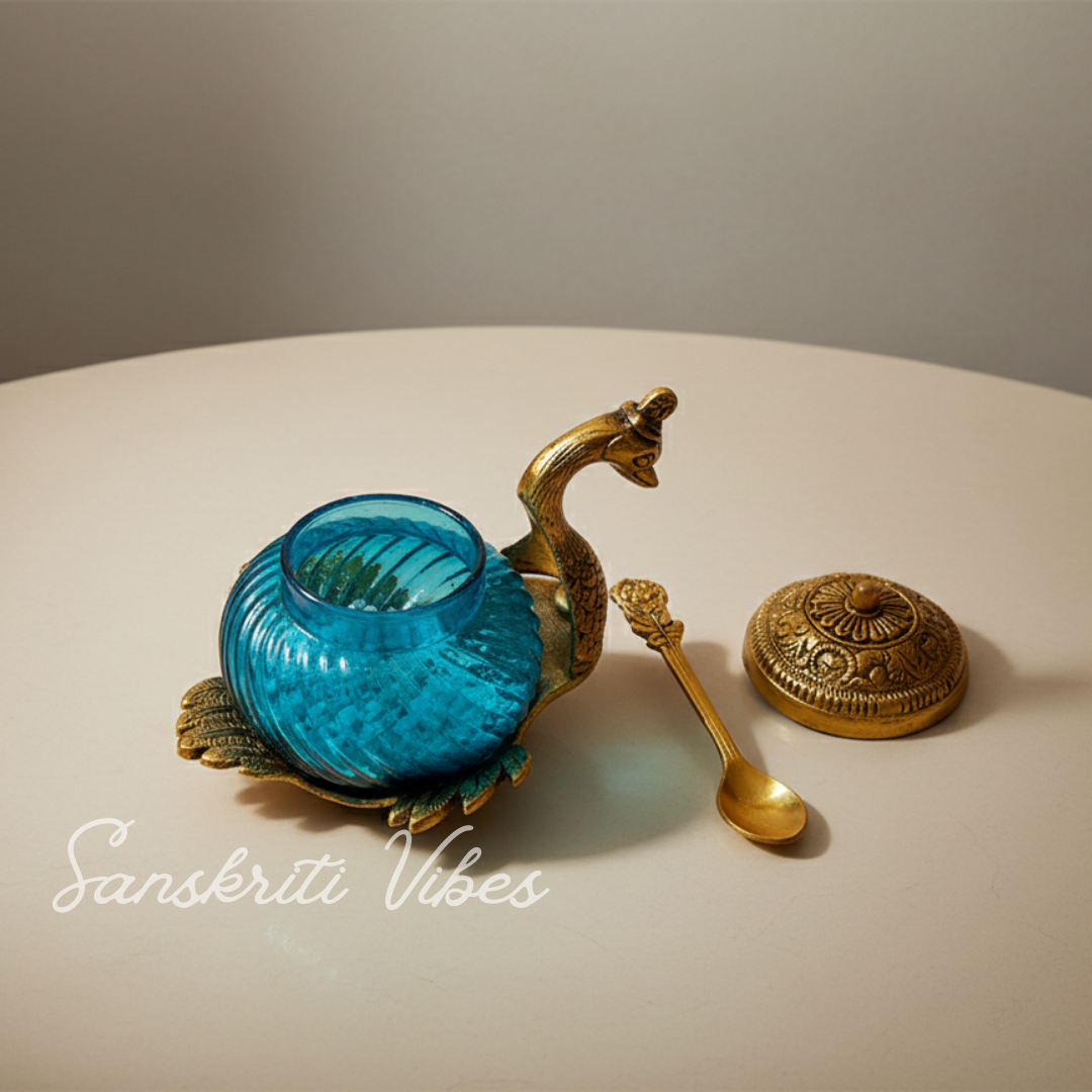 Metal Duck Shape Glass Bowl with Spoon Gold Finish Dry Fruit and Saunf Supari Tray Decorative Showpiece for Home and Office - Retail Maharaj