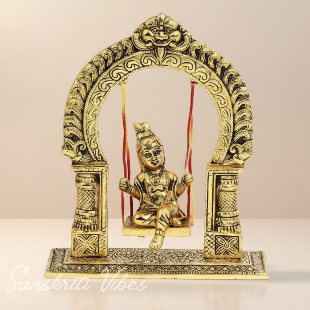Bal Krishna Jhoola Showpiece for Gifting Metal Handicraft 9 Inches Aluminium Decorative Jhula Idol - Retail Maharaj
